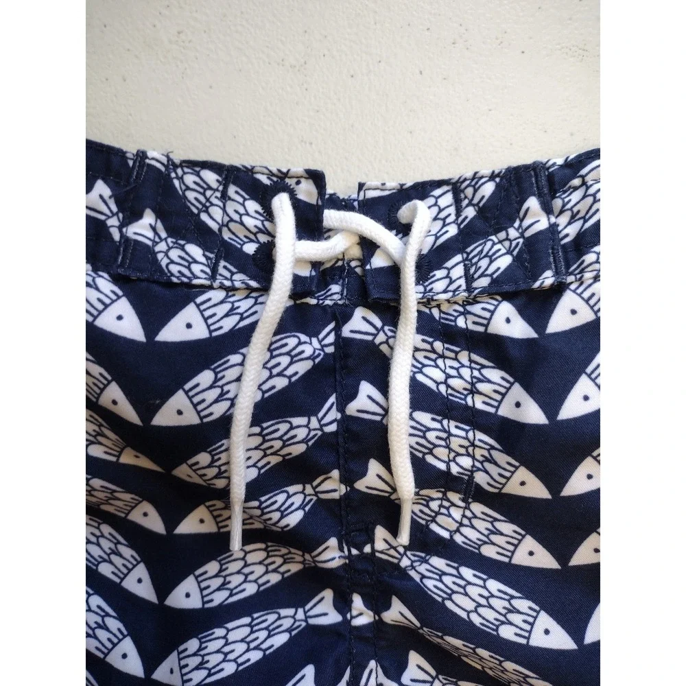 Janie and Jack Boys Navy‎ White Fish Print Swim Trunks Mesh Lined 12-18 Months